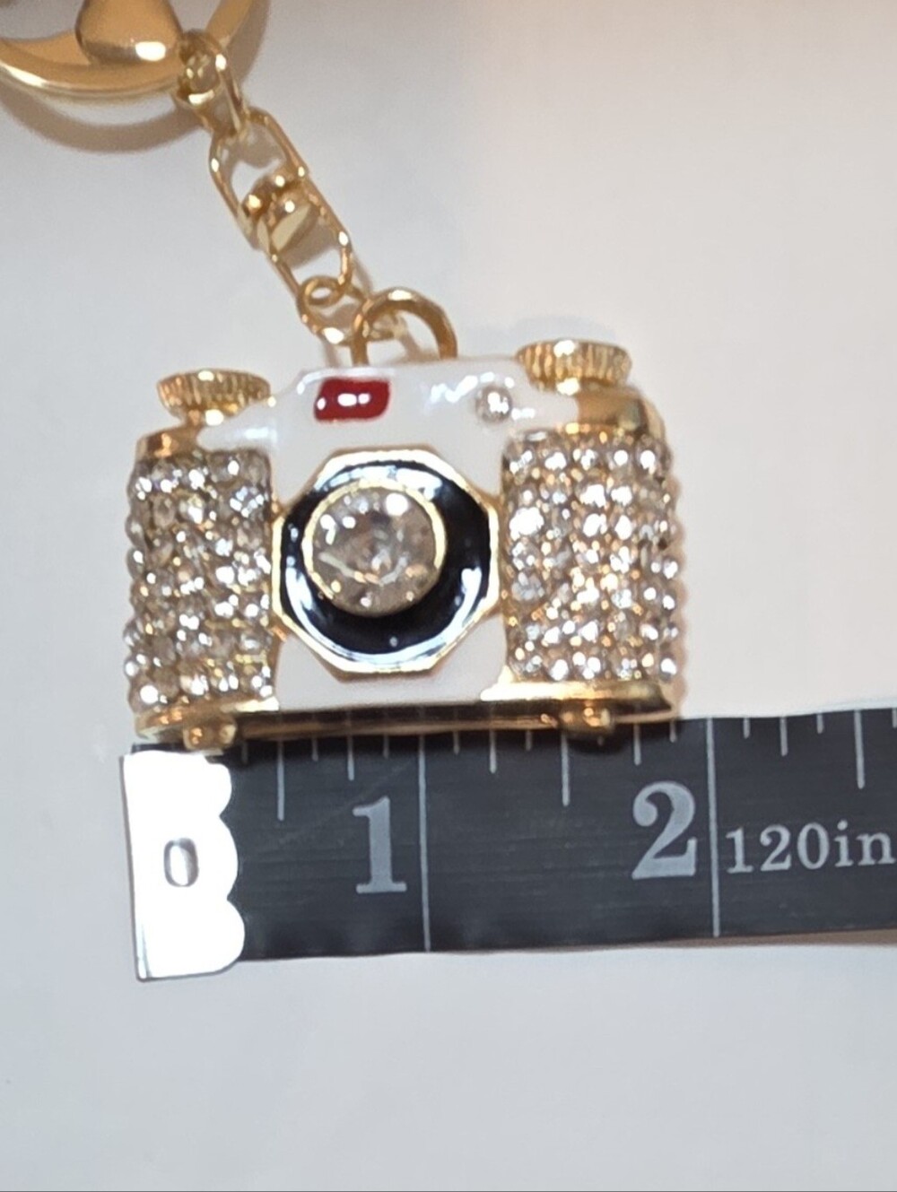 Vintage Style Rhinestone Camera Keyring ✨ Bag Charm with Glam Red Jewel Wristlet - Picture 13 of 15